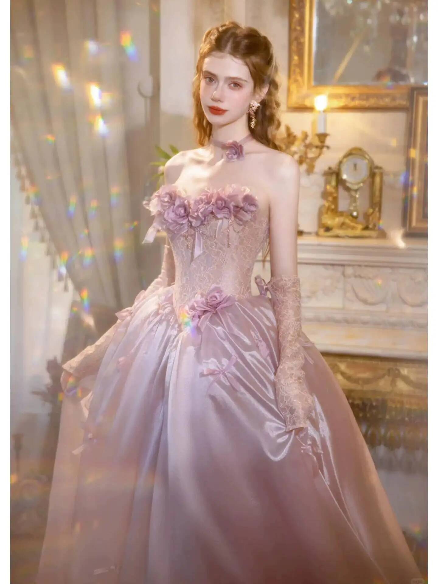 Formal Dress - Vintage Dusty Pink Princess Ballgown Strapless