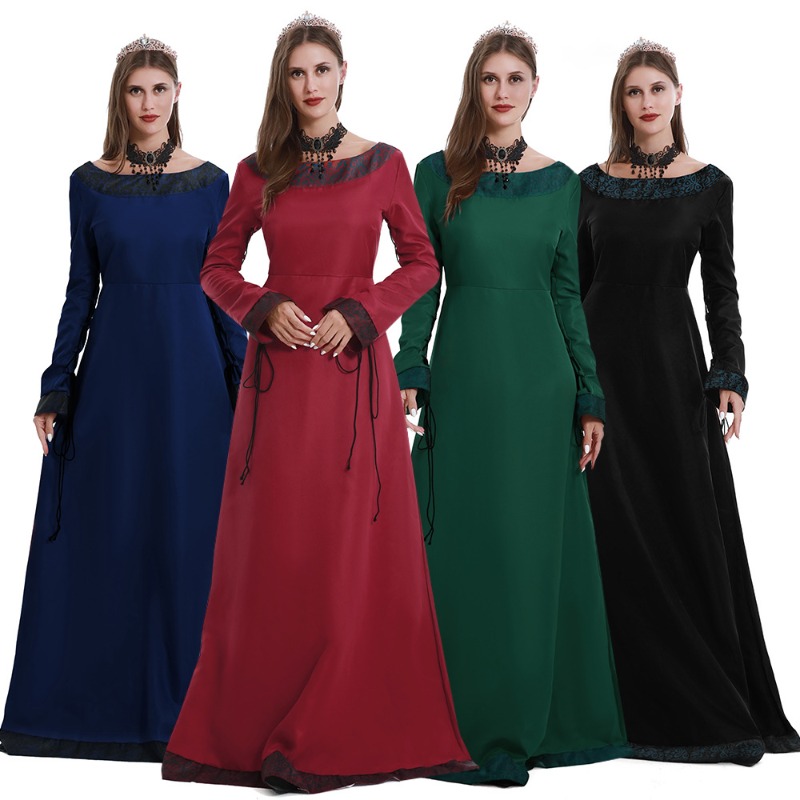 Lace Dress - Women Medieval Long Dress V Neck