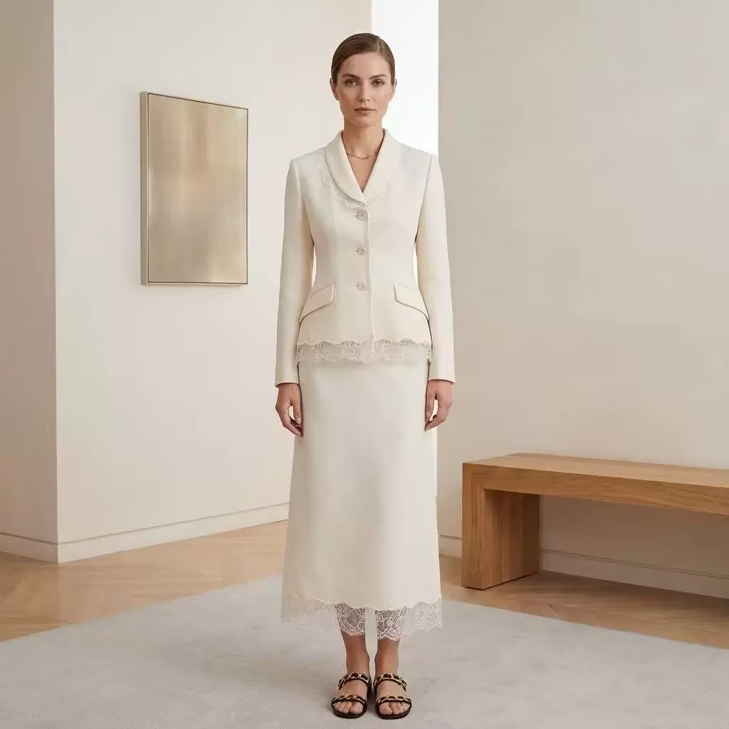 Formal Skirt - Luxury Wool Silk Blend Skirt Suit