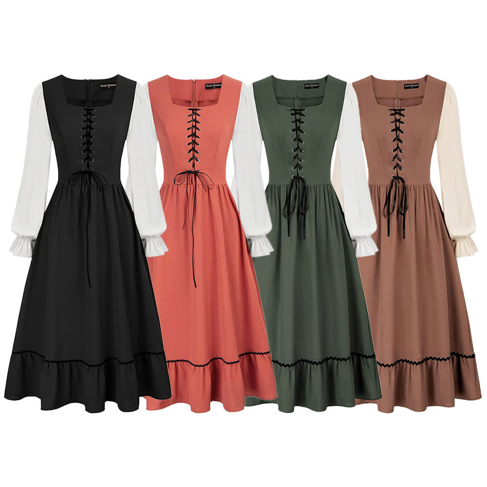 Midi Dress - Women'S Vintage Court Medieval Midi Tie