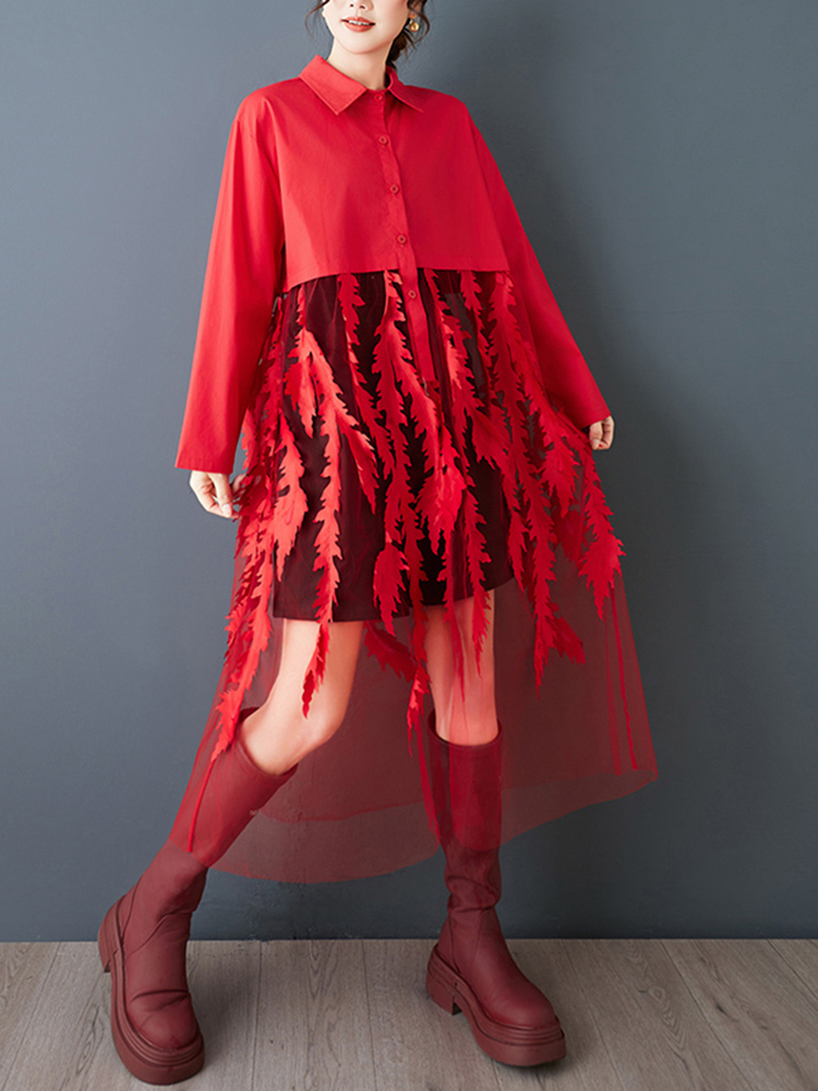 Mesh Patchwork Red Vintage Shi - Women'S Red Formal Wear recension och pris