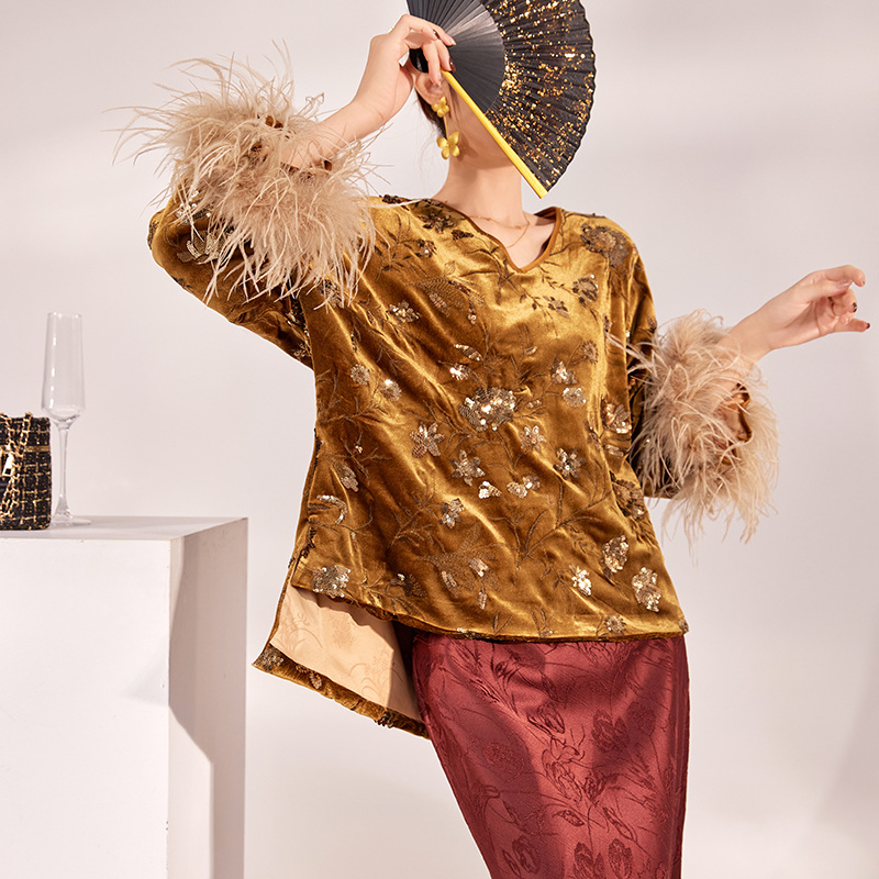 2025 Winter Feather Cuff Blous - Silk Blouse recension och pris