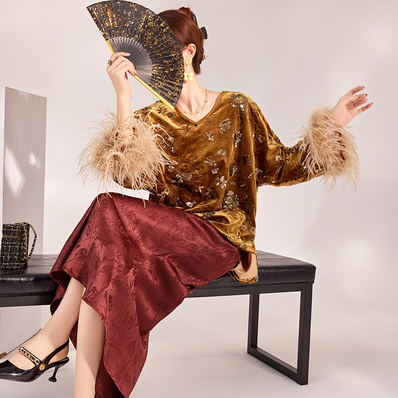 2025 Winter Feather Cuff Blous - Silk Blouse recension och pris