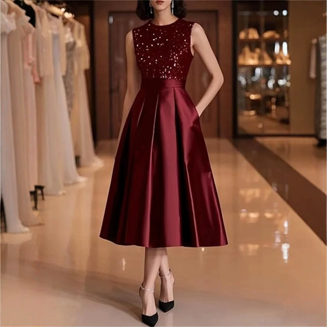 Burgundy Sequin Satin Midi Dre - Midi Dress recension och pris