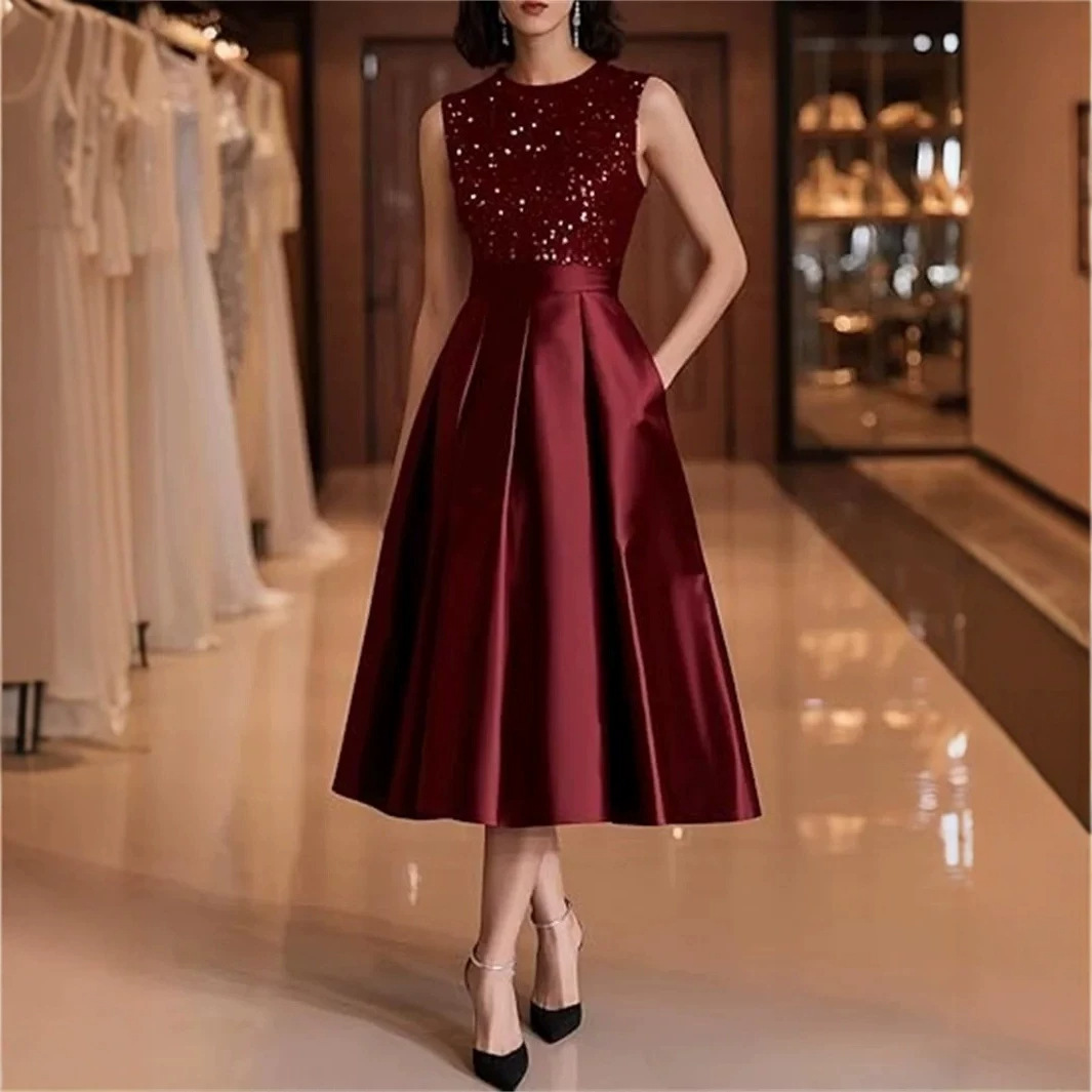 Burgundy Sequin Satin Midi Dre - Midi Dress recension och pris