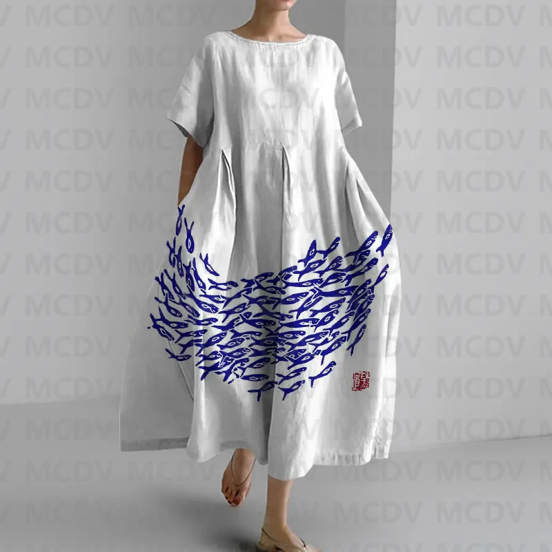 Japanese Vintage Fish Art Prin - Midi Dress recension och pris