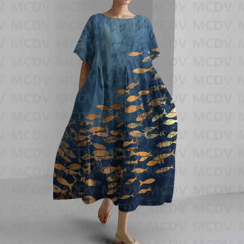 Japanese Vintage Fish Art Prin - Midi Dress recension och pris