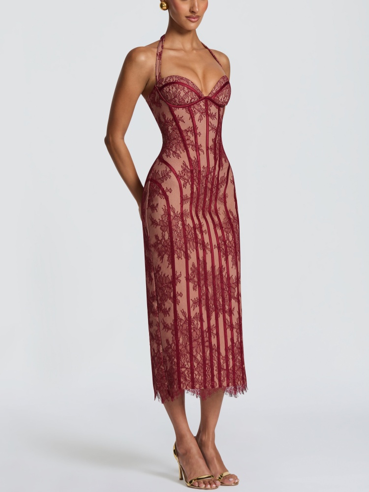 Halter Sweetheart Burgundy Lac - Midi Dress recension och pris