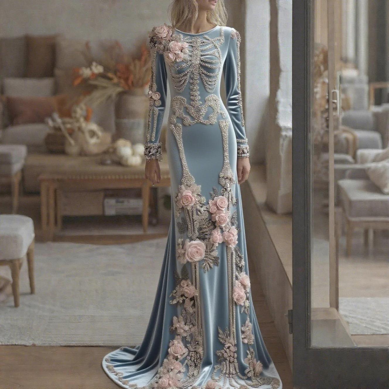 2026 New Women Skeleton Floral - Evening Gown recension och pris